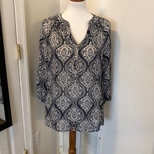 Blue and cream blouse